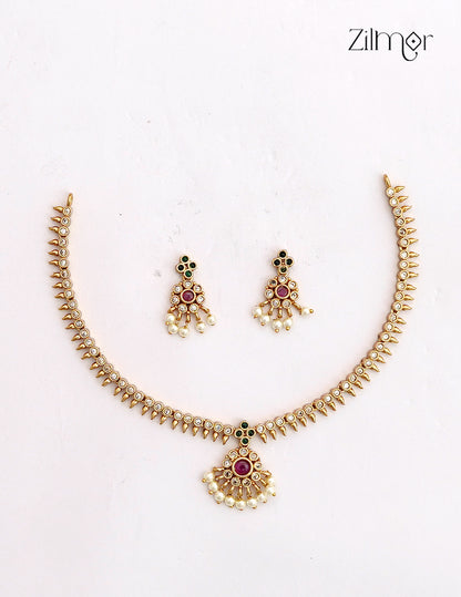 Premium Antique Necklace Set with Matching Earrings - SC1012735