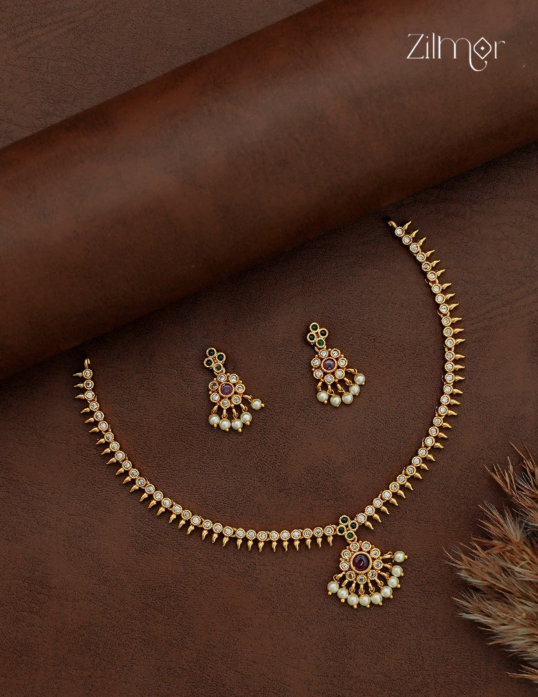 Premium Antique Necklace Set with Matching Earrings - SC1012735