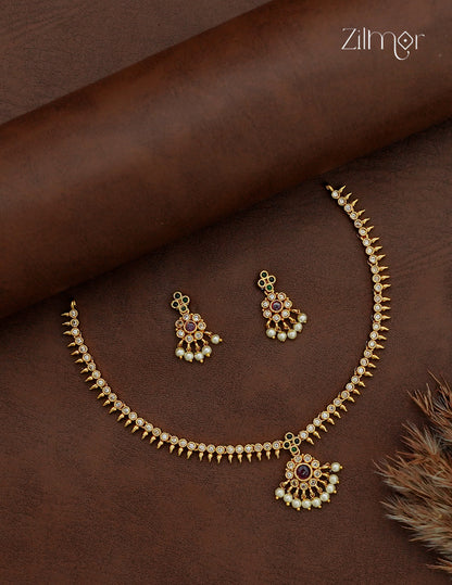 Premium Antique Necklace Set with Matching Earrings - SC1012735