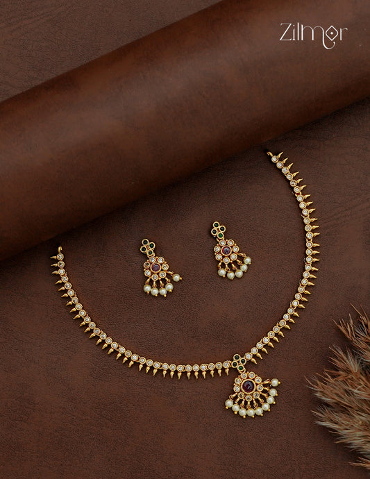 Premium Antique Necklace Set with Matching Earrings - SC1012735