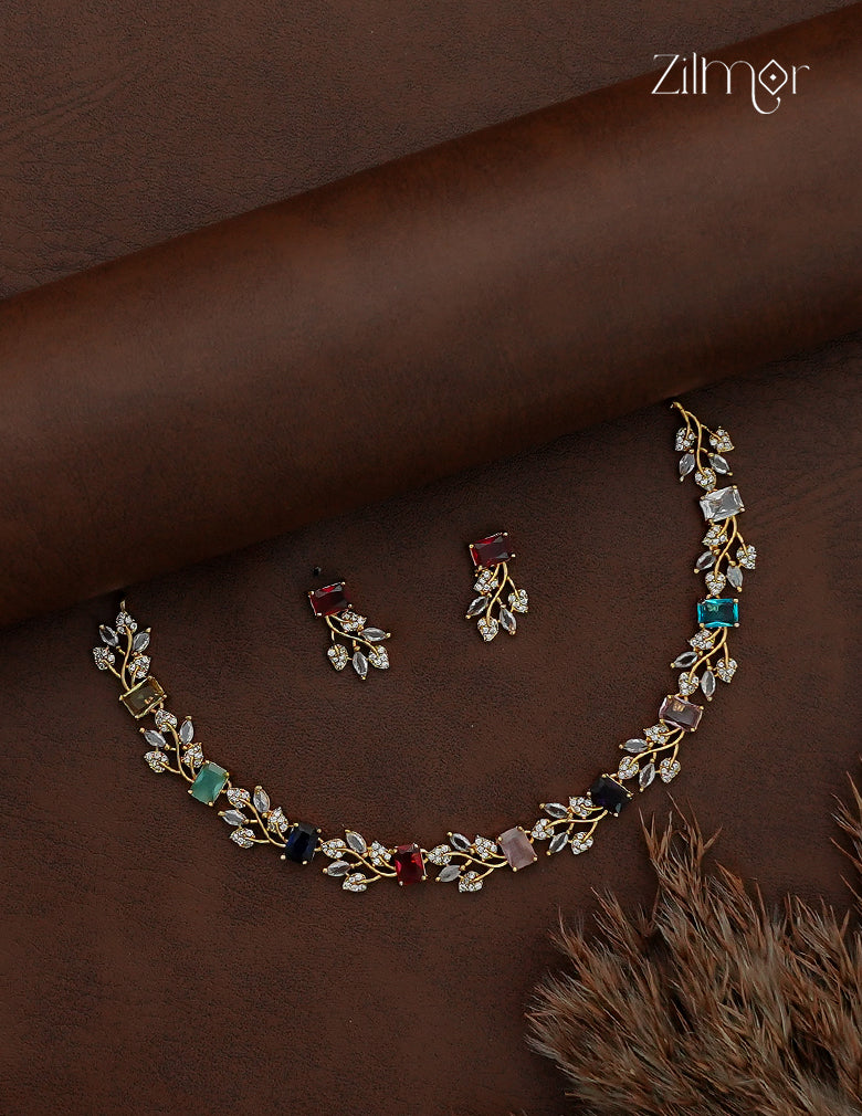 Premium Antique Necklace Set with Matching Earrings - SC1012813