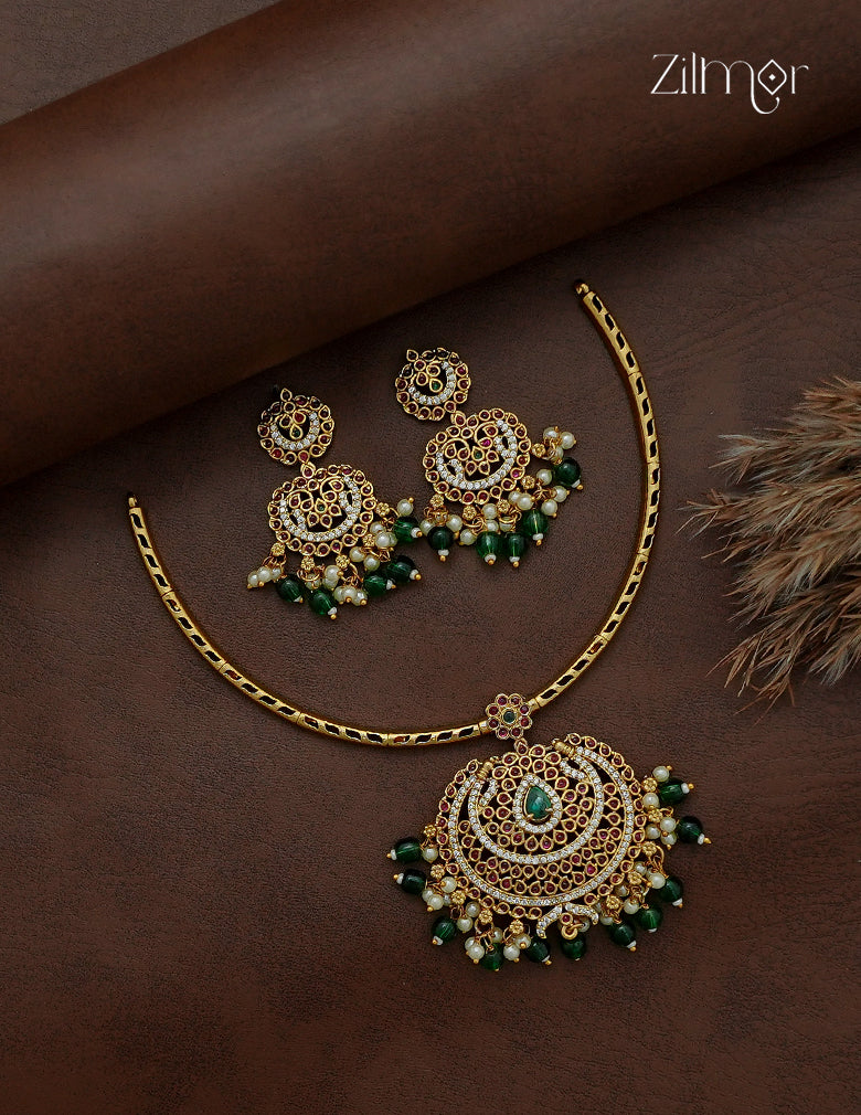 Premium Antique Necklace Set with Matching Earrings - SC1012893