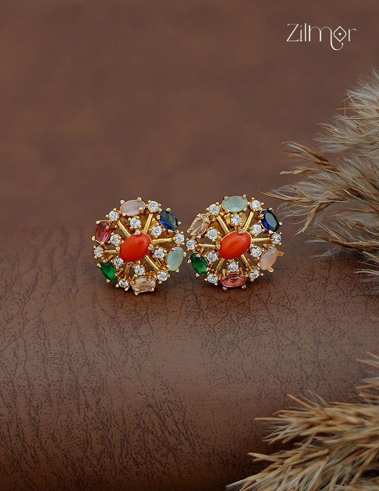 Premium Antique Traditional Navaratna Earrings - SN1012419