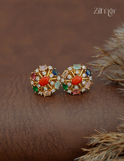 Premium Antique Traditional Navaratna Earrings - SN1012419