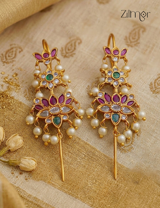 Premium Kemp Lotus with Pearl Earcuff Earrings - SN1012343