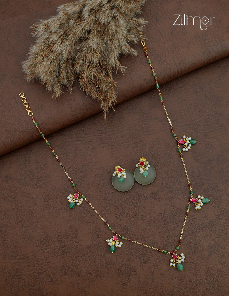 Premium Kemp Stone Long Chain Necklace Earrings Set - ZO1012417