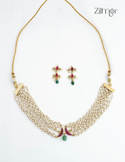 Premium Pearl Layer Choker Necklace Set with Earrings - ZO1012416