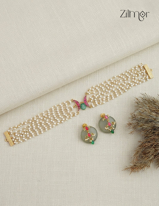 Premium Pearl Layer Choker Necklace Set with Earrings - ZO1012416