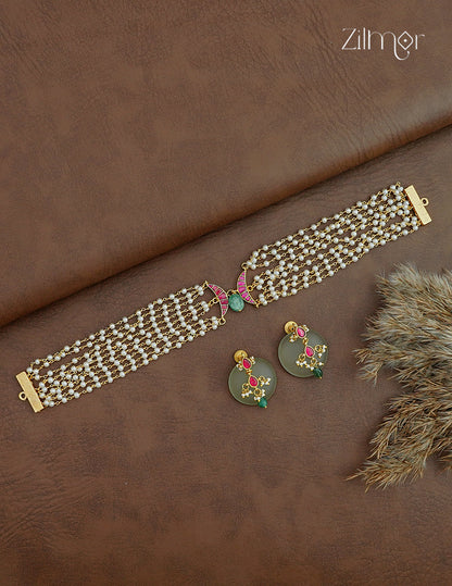 Premium Pearl Layer Choker Necklace Set with Earrings - ZO1012416