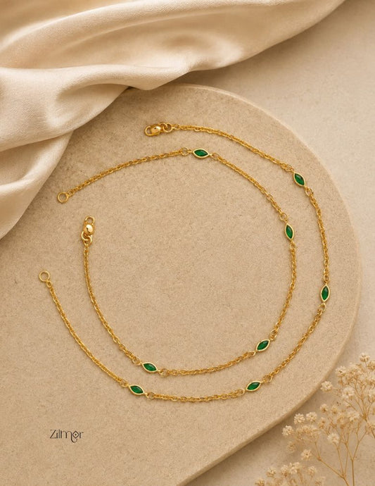 Women Zilmor KY1012774 18K Gold Toned Semi Precious Stone Pair Anklet