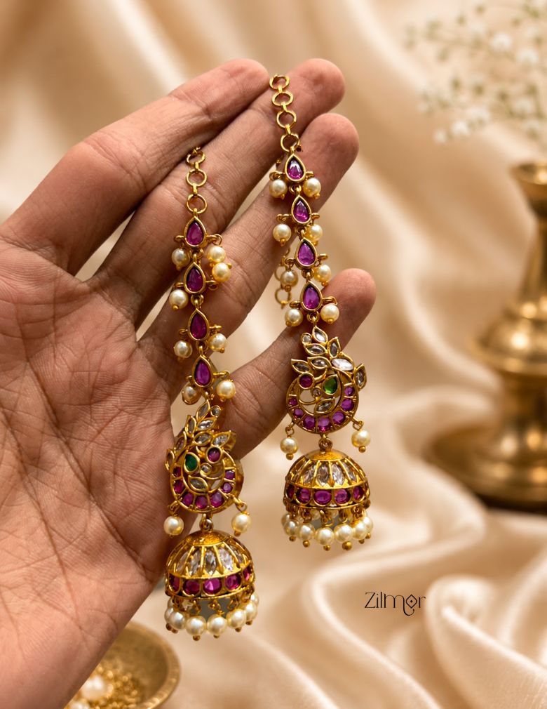 Pearl Hanging Jhumka Earrings with Ear Chain - SC1012768