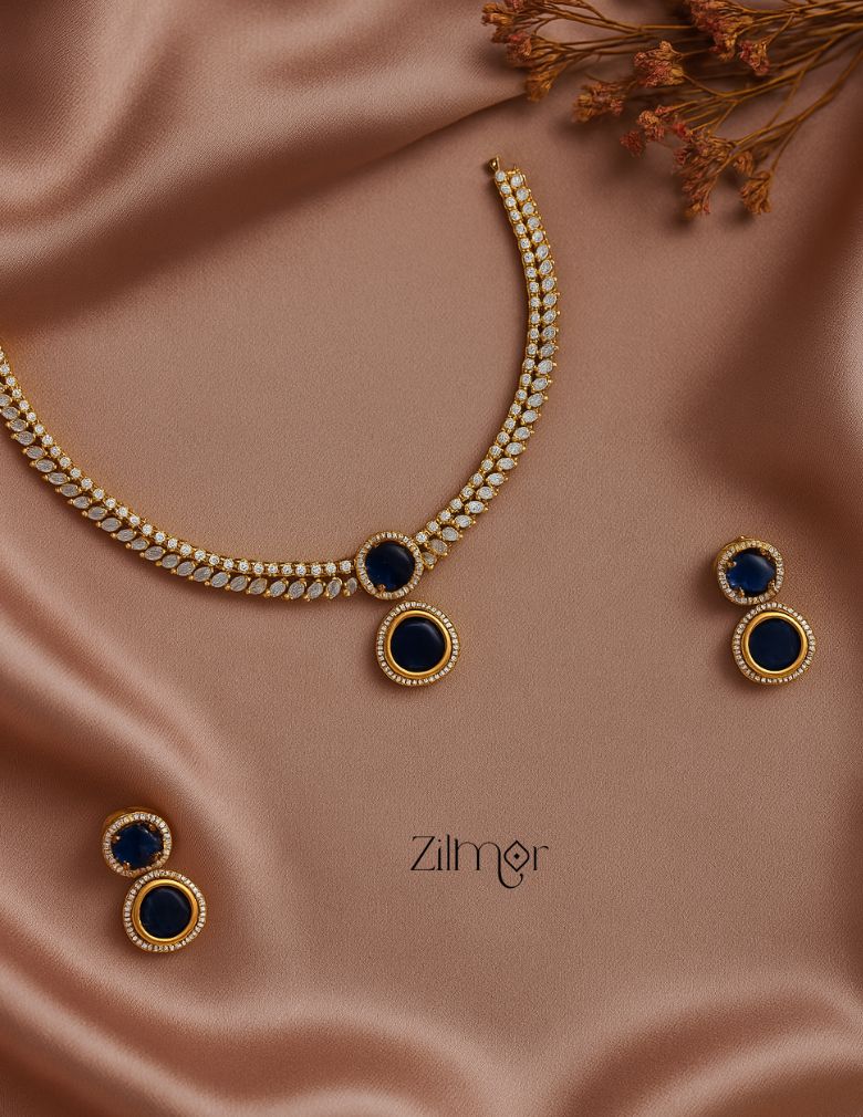 SN1011473- AD Stone Choker Necklace Earrings Set 1-Zilmor