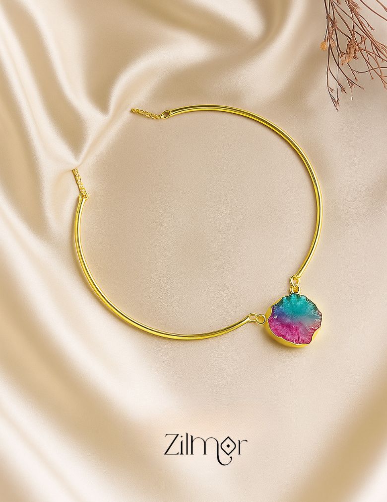 AS1011745 - Natural Druzy Stone Pendant with Hasli Choker Necklace 1-Zilmor