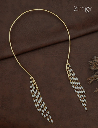 Rice Pearl Collar Hasli Choker Necklace showing graduated pearl strands at both ends of the gold-tone collar