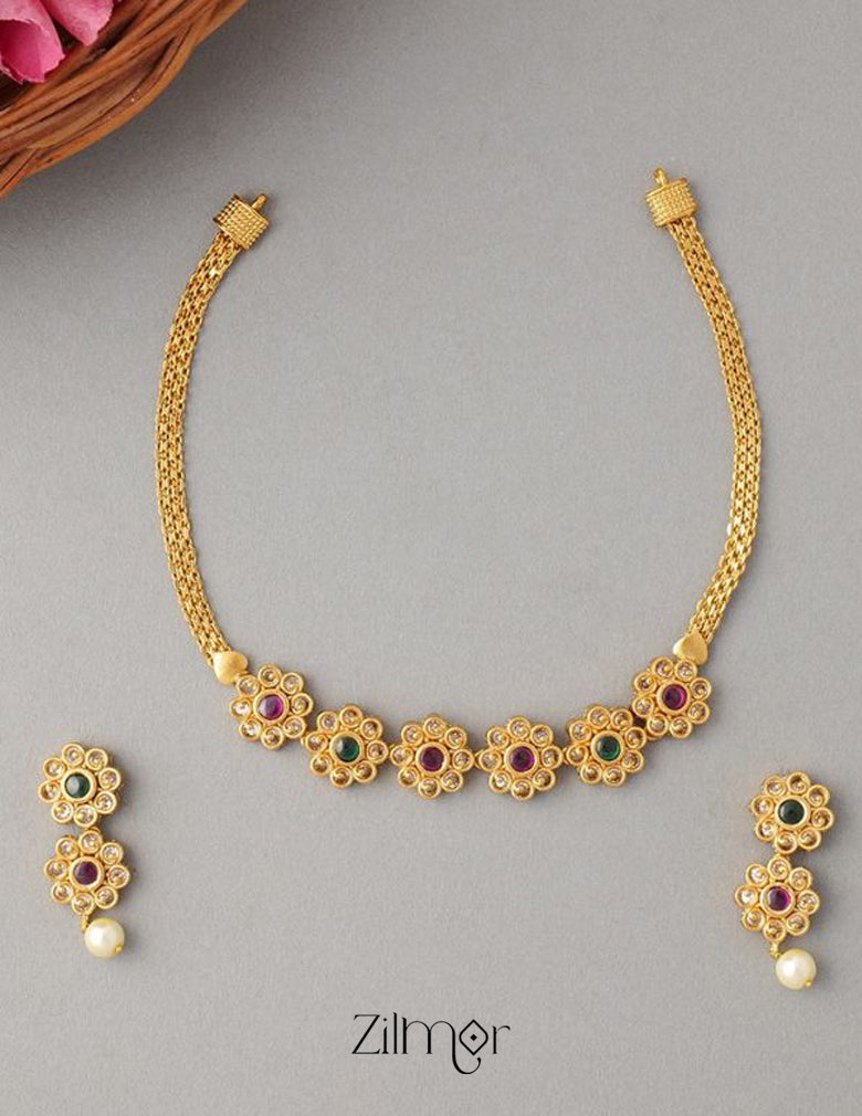 SC100881 AD Flower Design Necklace with matching Earrings 2-Zilmor