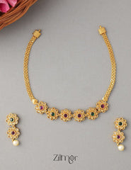 SC100881 AD Flower Design Necklace with matching Earrings 2-Zilmor