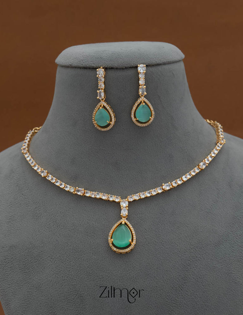 SG101826 - Gold Tone AD Stone Necklace Earrings Set 2-Zilmor