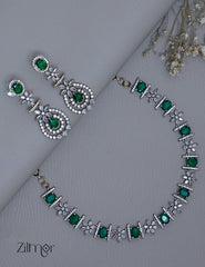 SN1011220 - Premium Antique AD Stone  Necklace with Earrings 4-Zilmor