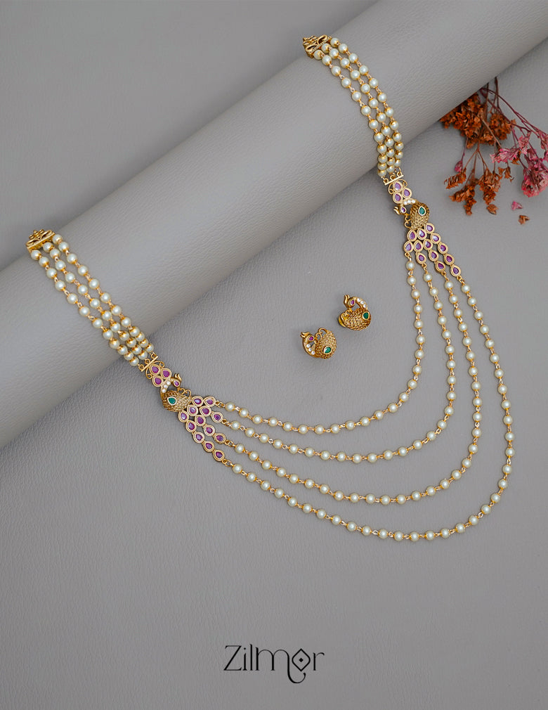 SN1011229 - Pearl Layer Antique Necklace Earrings Set 1-Zilmor