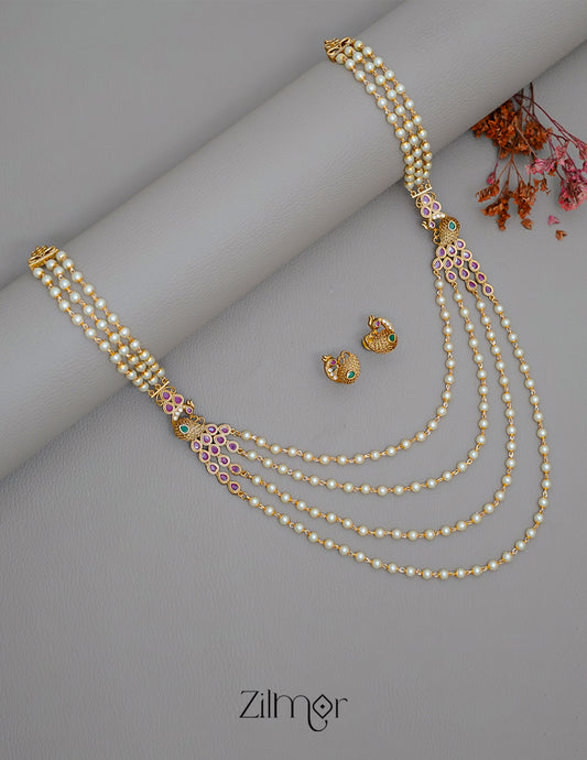 SN1011229 - Pearl Layer Antique Necklace Earrings Set