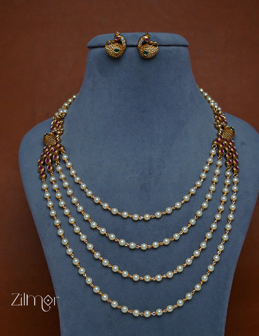 SN1011229 - Pearl Layer Antique Necklace Earrings Set