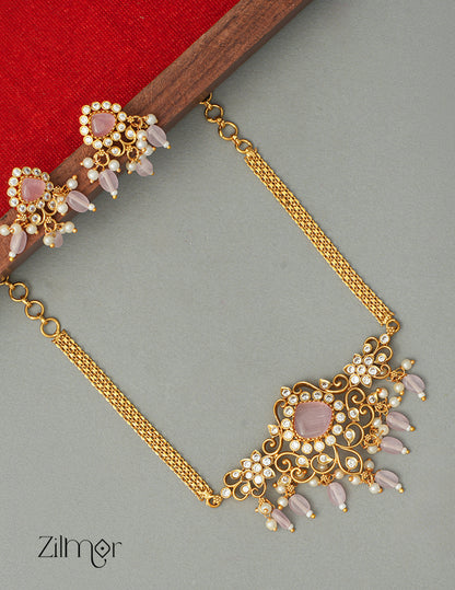 SN1011324 - Premium Antique AD Stone Pendant Necklace with Earrings 5-Zilmor