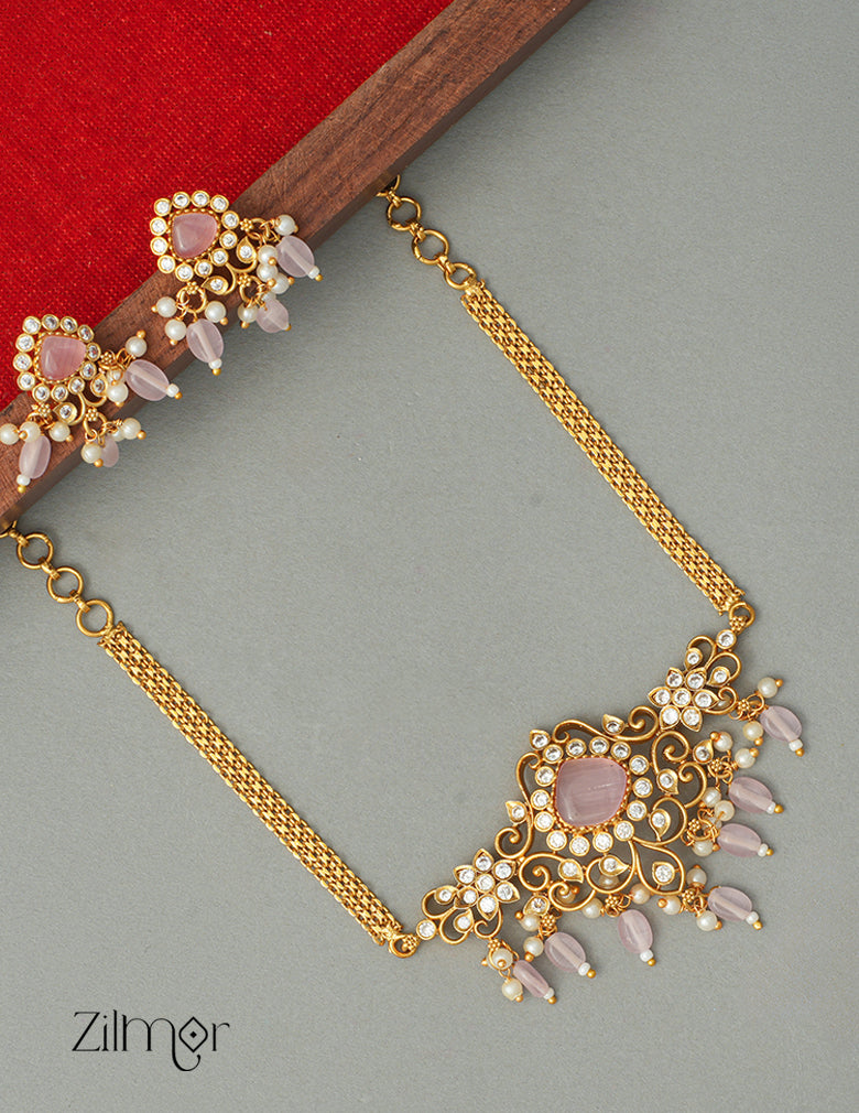 SN1011324 - Premium Antique AD Stone Pendant Necklace with Earrings 5-Zilmor
