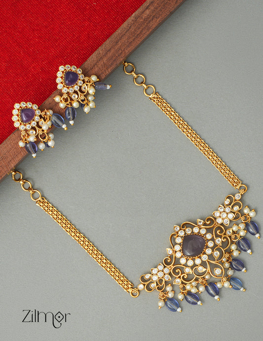 SN1011324 - Premium Antique AD Stone Pendant Necklace with Earrings