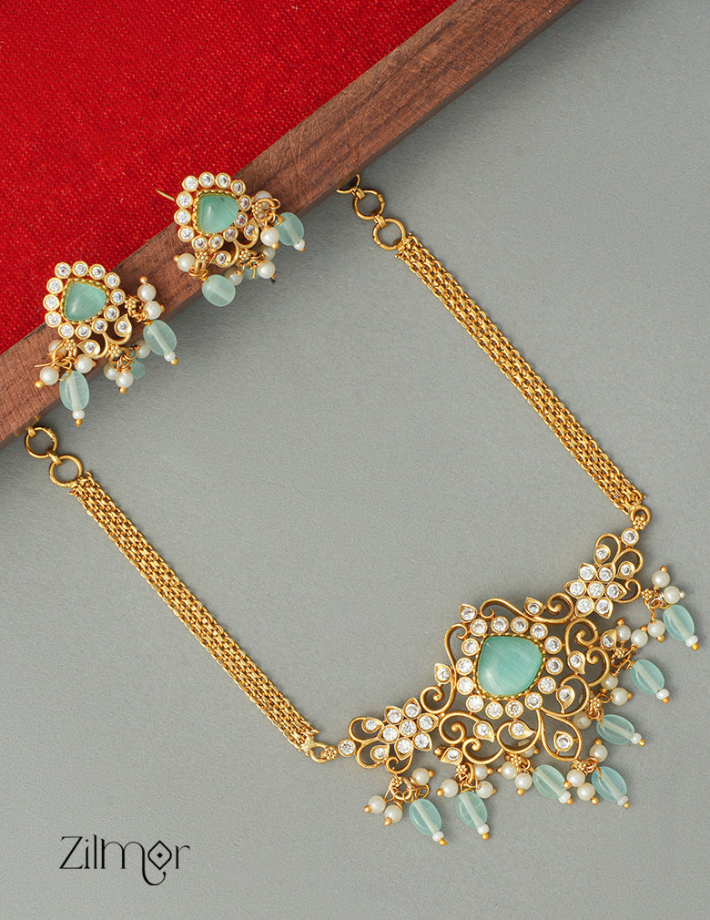SN1011324 - Premium Antique AD Stone Pendant Necklace with Earrings 3-Zilmor