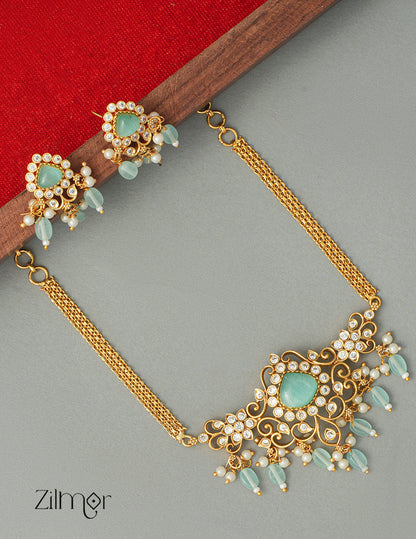 SN1011324 - Premium Antique AD Stone Pendant Necklace with Earrings 3-Zilmor