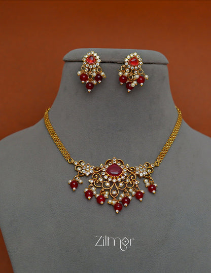 SN1011324 - Premium Antique AD Stone Pendant Necklace with Earrings 4-Zilmor