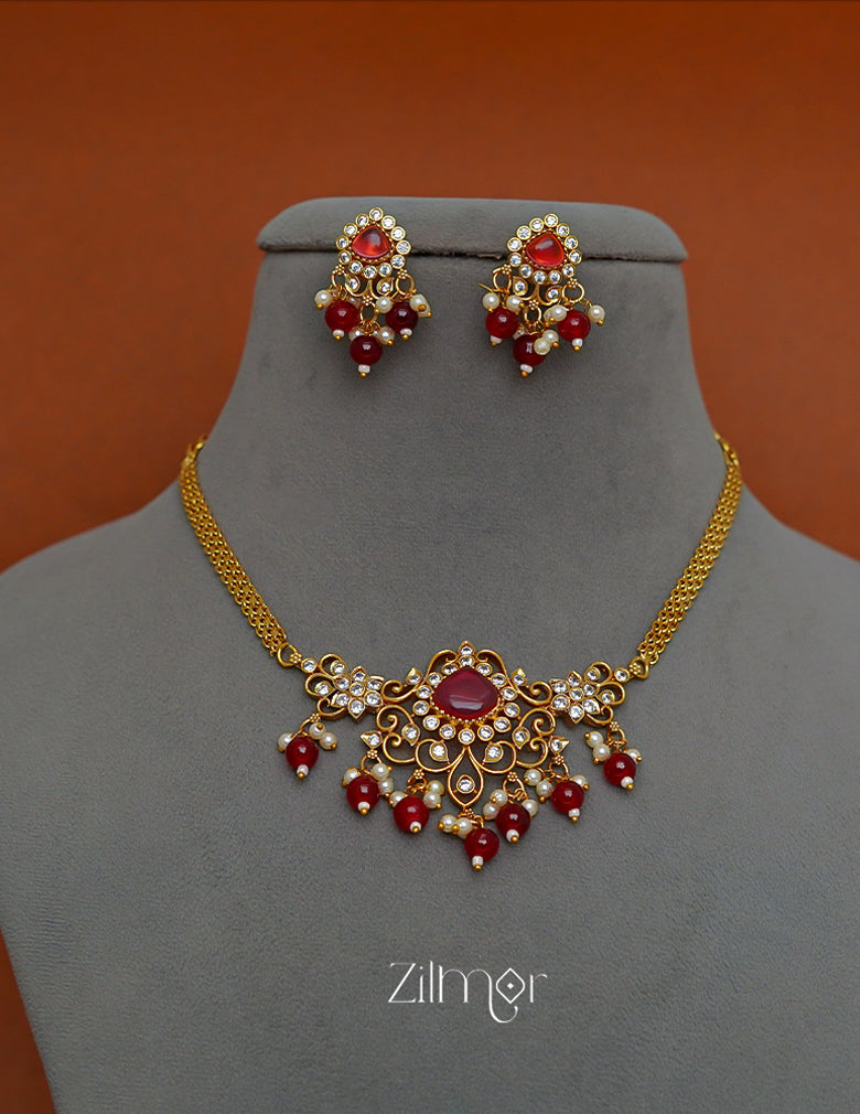 SN1011324 - Premium Antique AD Stone Pendant Necklace with Earrings 4-Zilmor