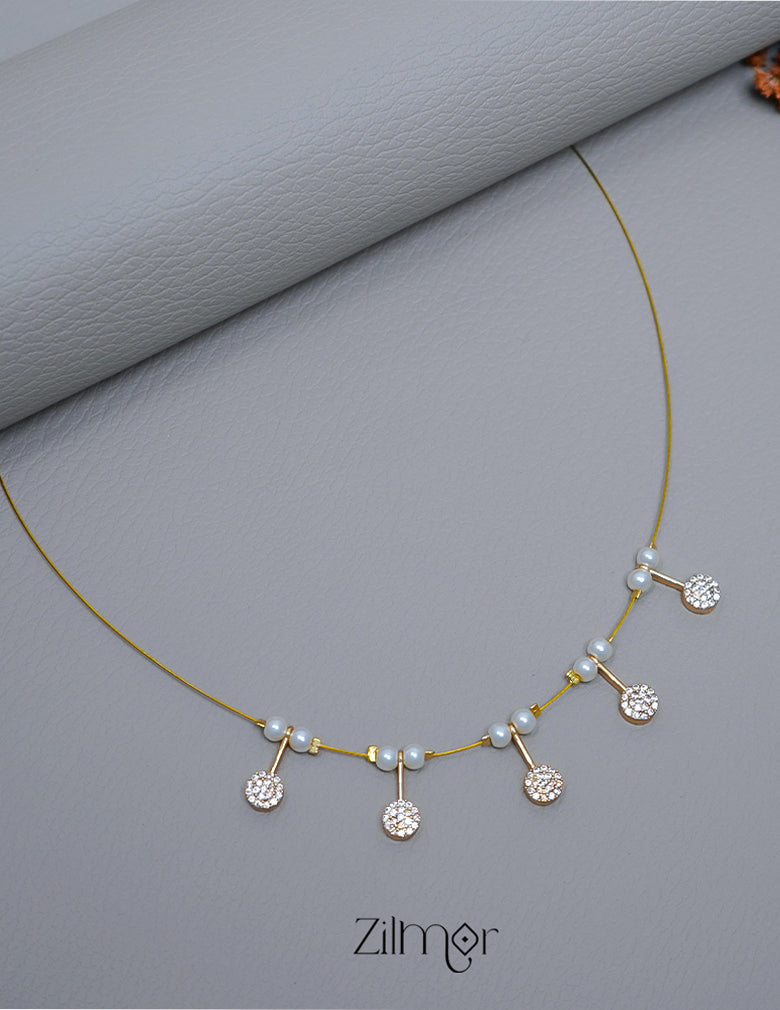 SN1011423- AD Stone with Pearl Pendant Hanging Invisible Necklace 1-Zilmor