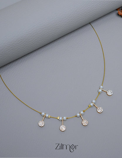 SN1011423- AD Stone with Pearl Pendant Hanging Invisible Necklace 1-Zilmor