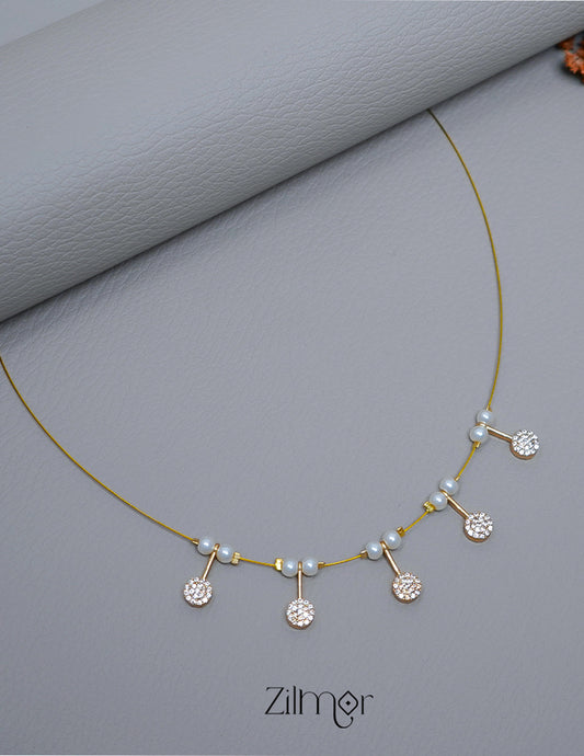 SN1011423- AD Stone with Pearl Pendant Hanging Invisible Necklace 1-Zilmor