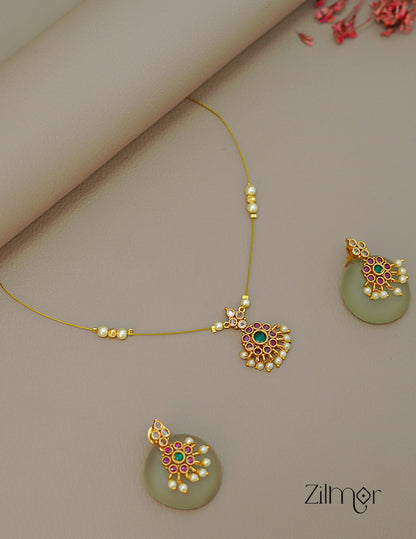 SN1011448-  Stone with Pearl  Invisible Necklace Earring set 1-Zilmor