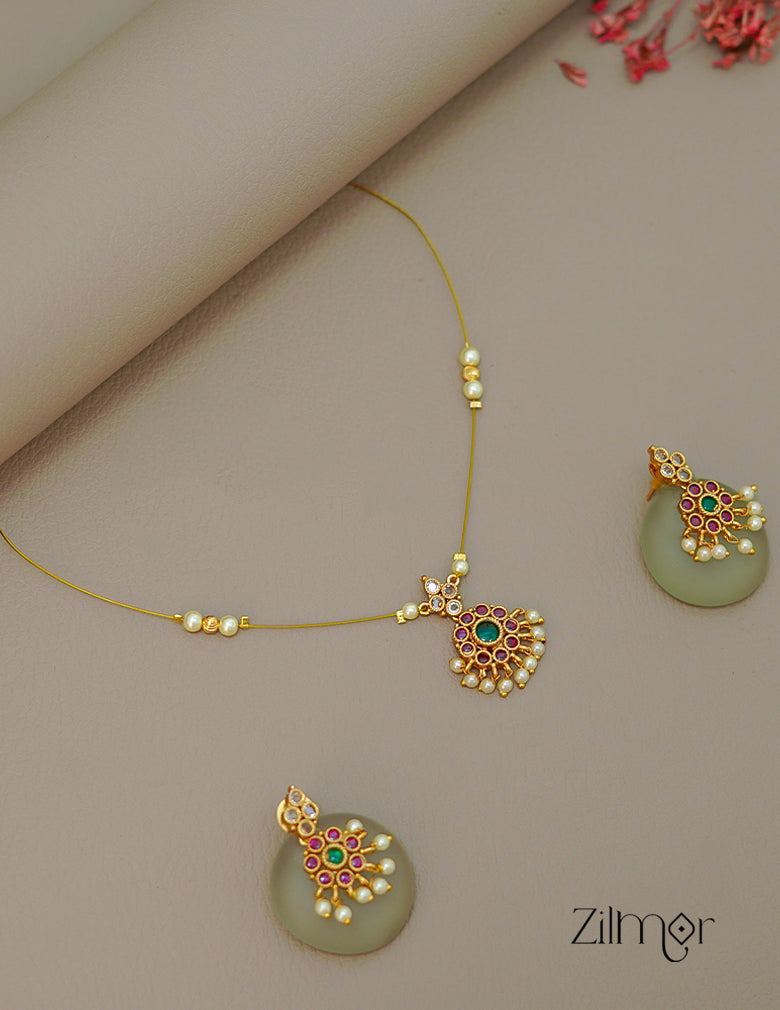 SN1011448-  Stone with Pearl  Invisible Necklace Earring set 1-Zilmor