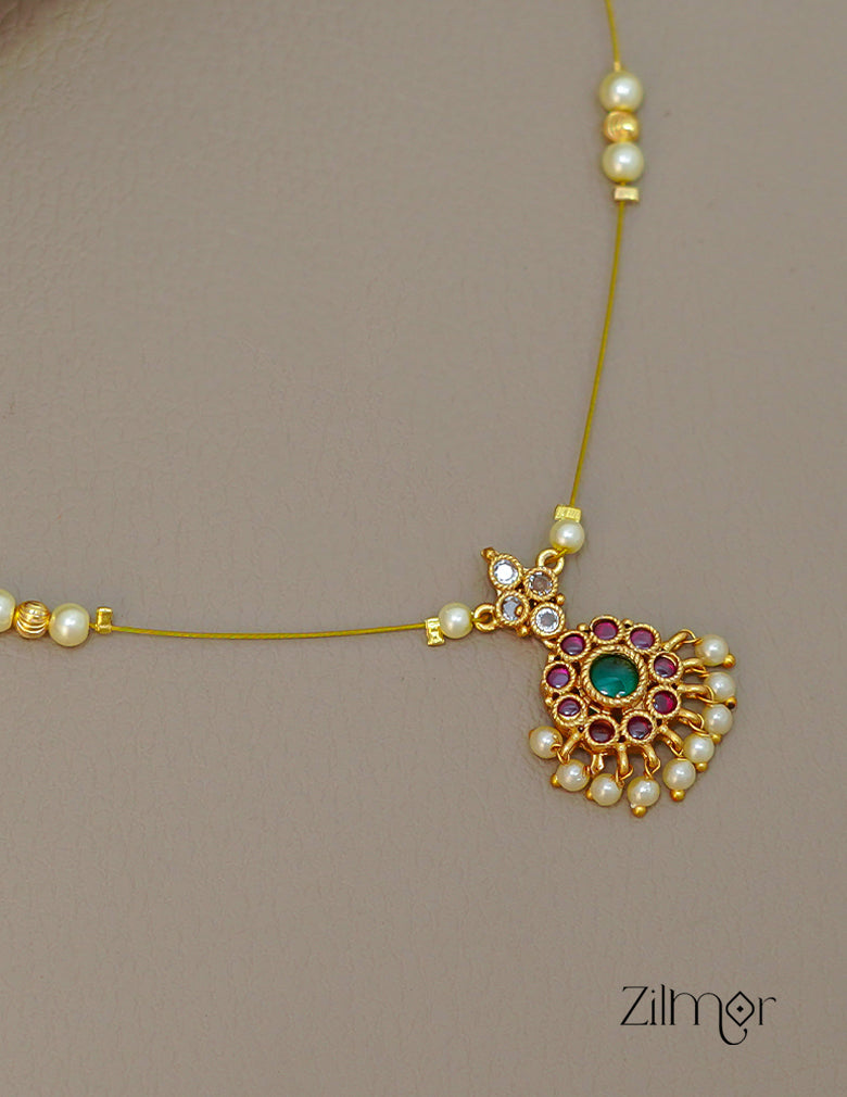 SN1011448-  Stone with Pearl  Invisible Necklace Earring set 3-Zilmor