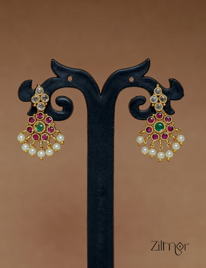 SN1011448-  Stone with Pearl  Invisible Necklace Earring set 5-Zilmor