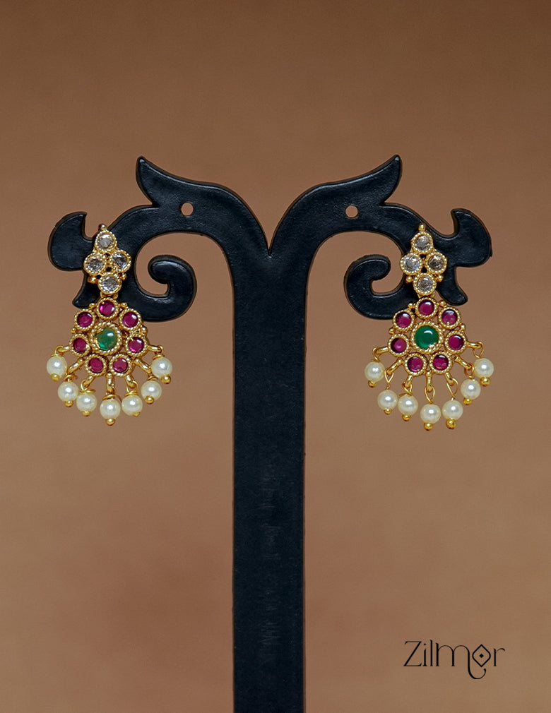 SN1011448-  Stone with Pearl  Invisible Necklace Earring set 5-Zilmor