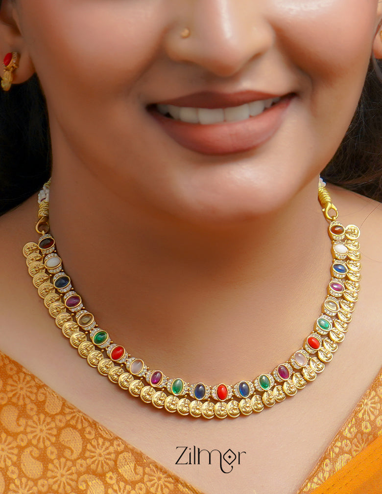 SN1011459 -  Traditional Navaratna Stones Necklace Earring Set 1-Zilmor
