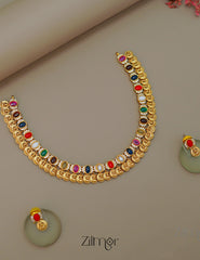 SN1011459 -  Traditional Navaratna Stones Necklace Earring Set 2-Zilmor