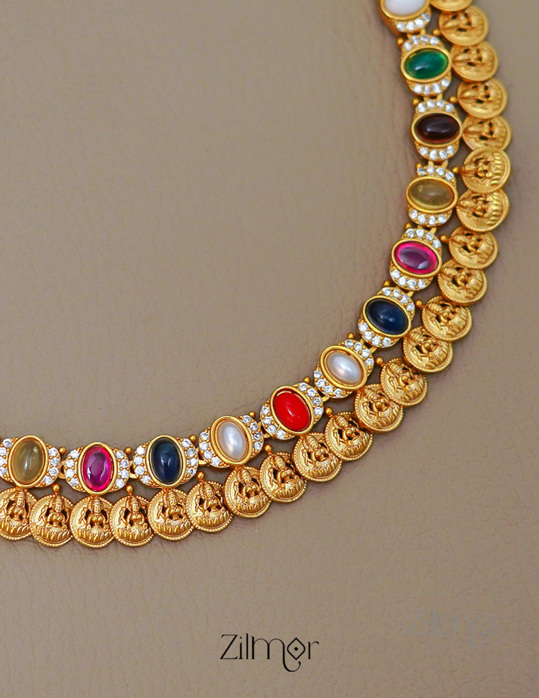 SN1011459 -  Traditional Navaratna Stones Necklace Earring Set 3-Zilmor