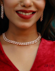 SN1011461 - AD Stone Choker Necklace Earrings Set 1-Zilmor