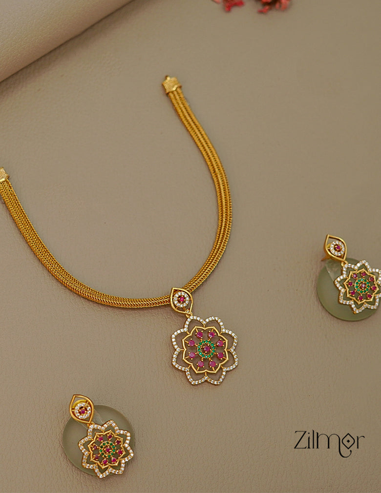 SN1011463 - AD Stone Pendant Antique Necklace Earrings Set 2-Zilmor