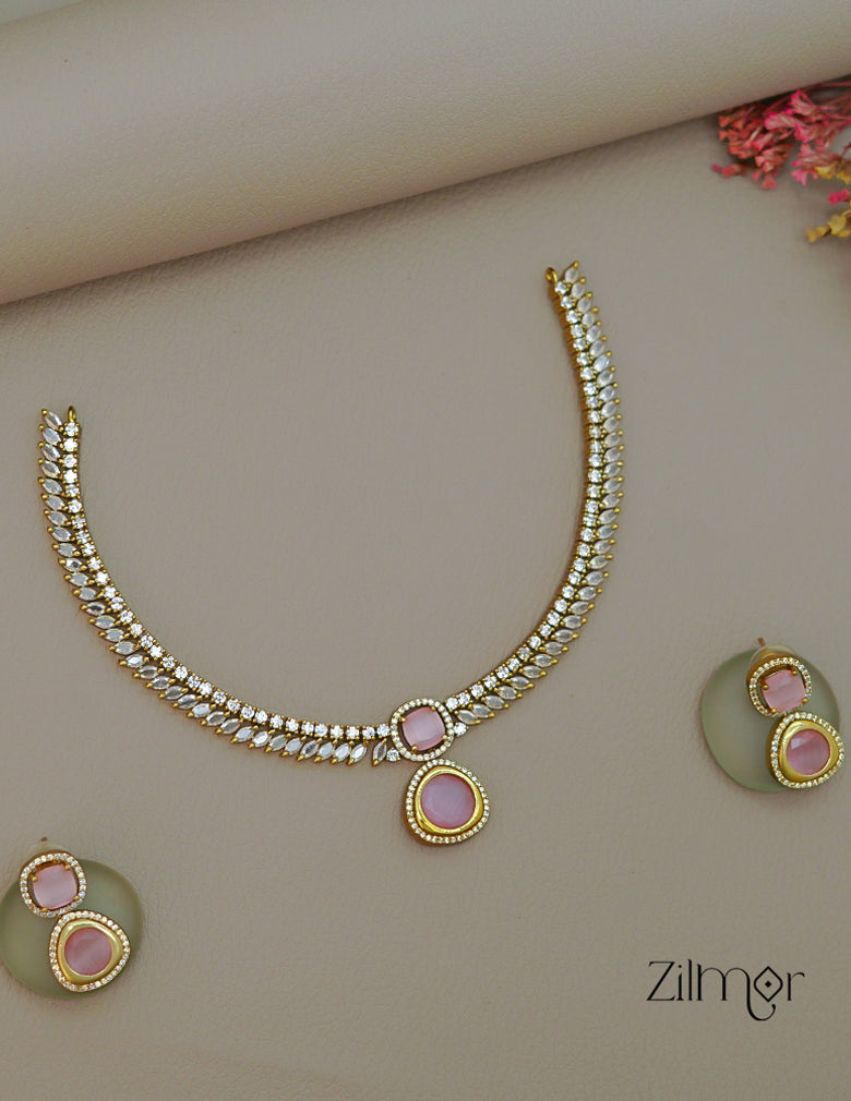 SN1011473- AD Stone Choker Necklace Earrings Set 5-Zilmor