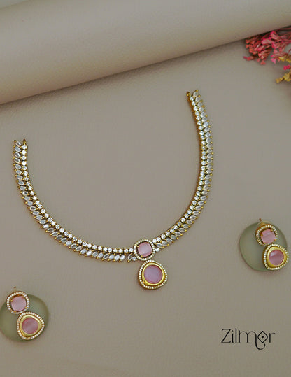 SN1011473- AD Stone Choker Necklace Earrings Set 5-Zilmor