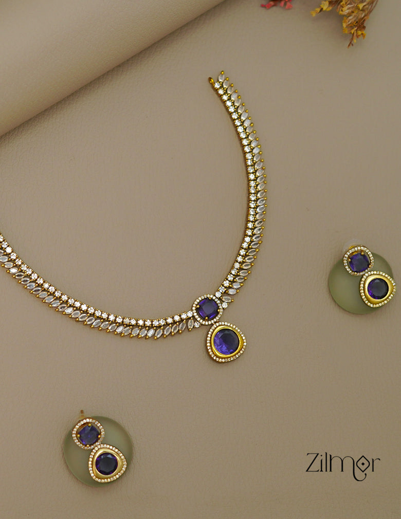 SN1011473- AD Stone Choker Necklace Earrings Set 6-Zilmor
