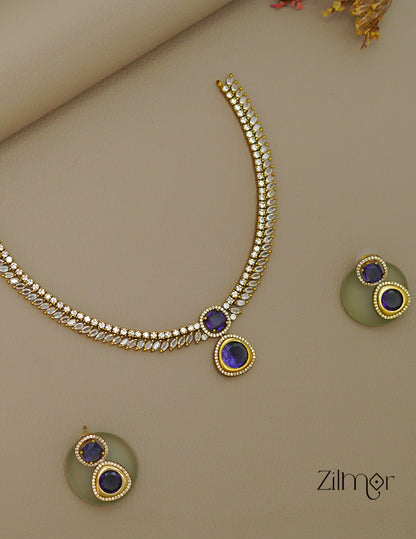 SN1011473- AD Stone Choker Necklace Earrings Set 6-Zilmor