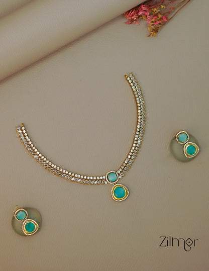 SN1011473- AD Stone Choker Necklace Earrings Set 7-Zilmor
